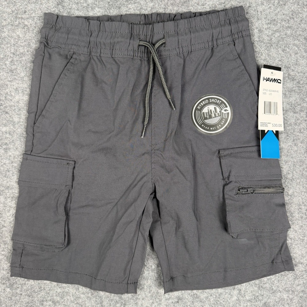 Tony Hawk Boys Hybrid Cargo Shorts Size L 7 NWT Gray Swim Board Trunks Wet Dry